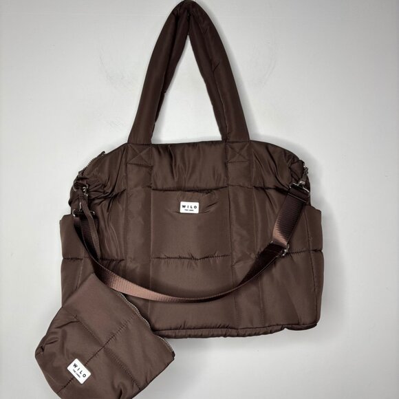 WILO The Label Puffer Brown Tote w/ Pouch Travel Bag with Luggage Sleeve - Picture 1 of 10